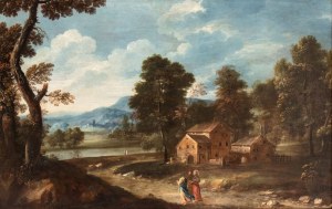 Artista veneto, XVIII secolo, Landscape with Road to Emmaus