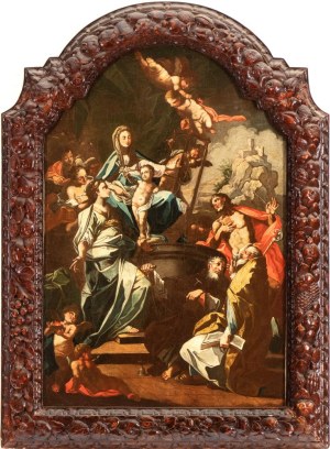 Artista napoletano, XVIII secolo, Enthroned Madonna and Child with angels and saints Angels