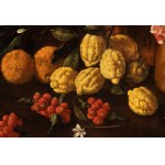 Giuseppe Ruoppolo (Napoli, 1631 - 1710) (ambito di), Still life with lemons, strawberrys and a little bird