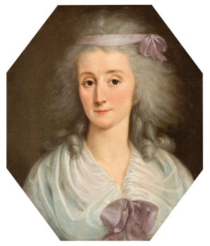 Pompeo Batoni (attribuito a) (Lucca 1708 - Roma 1787), Portrait of a lady with purple ribbons
