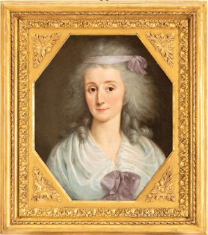 Pompeo Batoni (attribuito a) (Lucca 1708 - Roma 1787), Portrait of a lady with purple ribbons