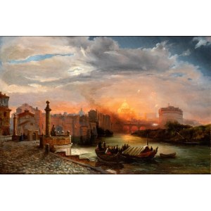 Franz Ludwig Catel (attribuito a) (Berlino 1778 - Roma 1856), Fireworks over Saint Peter's Square and Castel Sant'Angelo, viewed from the Port of Ripetta