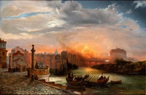 Franz Ludwig Catel (attribuito a) (Berlino 1778 - Roma 1856), Fireworks over Saint Peter's Square and Castel Sant'Angelo, viewed from the Port of Ripetta