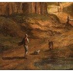 Paolo Anesi (attribuito a) (1697 - 1773), a) River landscape with a citadel and bridge in the background; b) River landscape with figures and a citadel. Pair of paintings