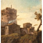 Paolo Anesi (attribuito a) (1697 - 1773), a) River landscape with a citadel and bridge in the background; b) River landscape with figures and a citadel. Pair of paintings