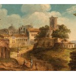 Paolo Anesi (attribuito a) (1697 - 1773), a) River landscape with a citadel and bridge in the background; b) River landscape with figures and a citadel. Pair of paintings