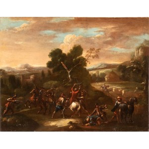 Artista fiammingo, XVIII secolo, Landscape with Bandit Attack