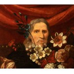 Artista emiliano, XVII - XVIII secolo, Double portrait with a bouquet of flowers