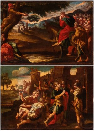 Artista italiano, XVIII secolo, a) Entry into Jerusalem; b) Biblical subject. Pair of paintings