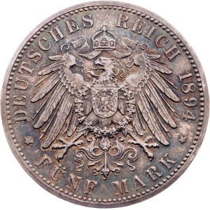 Germany, 5 Mark 1894, J, Hamburg