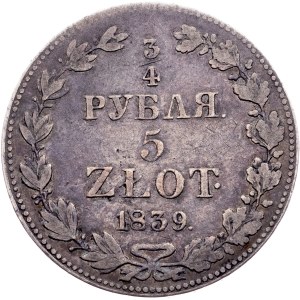 Poland, 3/4 Rouble / 5 Zlotych 1839, MW, Warsaw