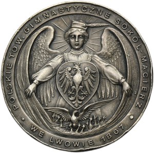 Galicia, Medal Polish Gymnastic Society Sokół-Macierz 1907 - with dedication to Eugeniusz Złotnicki