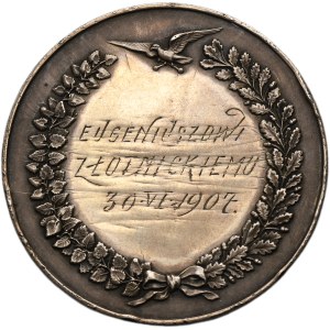 Galicia, Medal Polish Gymnastic Society Sokół-Macierz 1907 - with dedication to Eugeniusz Złotnicki