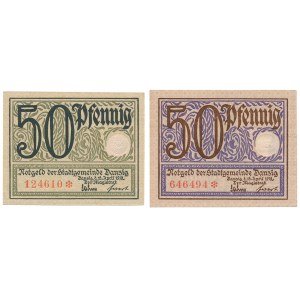 Gdańsk, 50 fenigów 1919 - zielone i fioletowe - parka (2szt)