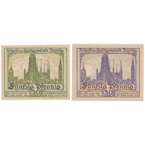 Gdańsk, 50 fenigów 1919 - zielone i fioletowe - parka (2szt)