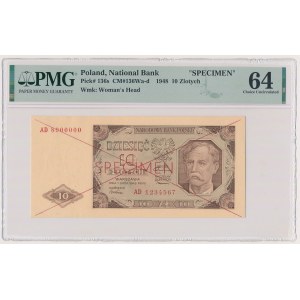 SPECIMEN 10 zloty 1948 - AD 1234567 / 8900000
