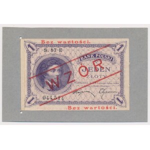 WZÓR 1 złoty 1919 S.57 E - na oryginalnym kartonie - BEZ perforacji