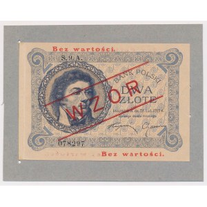 WZÓR 2 złote 1919 S.9.A. - na oryginalnym kartonie - BEZ perforacji