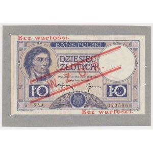WZÓR 10 złotych 1919 S.4.A. - na oryginalnym kartonie - BEZ perforacji i numeru
