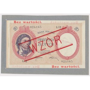 WZÓR 20 złotych 1919 A.12 - na oryginalnym kartonie - BEZ perforacji