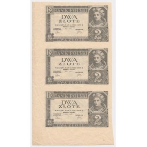 2 zloty 1936 - without subprint, series and numbering - uncut 3 pieces