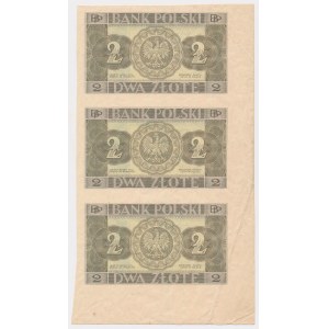 2 zloty 1936 - without subprint, series and numbering - uncut 3 pieces