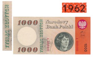 1.000 złotych 1962 - A 0000000 - egzemplarz PO CZERWONYM PASKU