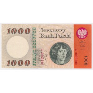 1.000 złotych 1962 - A 0000000 - egzemplarz PO CZERWONYM PASKU