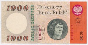 1.000 złotych 1962 - A 0000000 - egzemplarz PO CZERWONYM PASKU
