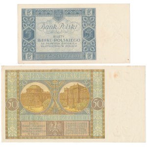50 zloty 1929 and 5 zloty 1930 - set (2pcs)
