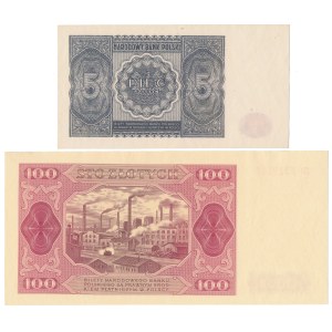 5 zloty 1946 and 100 zloty 1948 ED - set (2pcs)