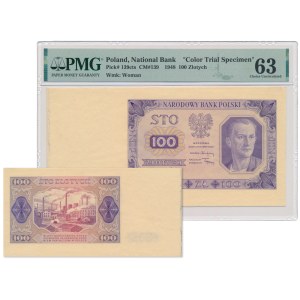 Próba kolorystyczna 100 złotych 1948 - fioletowa - rewers kolorowy