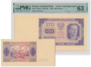 Próba kolorystyczna 100 złotych 1948 - fioletowa - rewers kolorowy