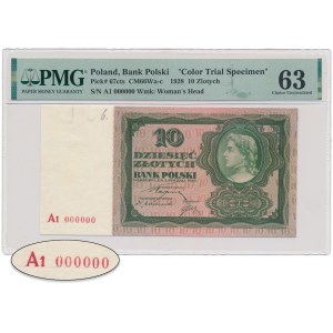 10 złotych 1928 - UKOŃCZONA PRÓBA - wersja zielona - rzadkość