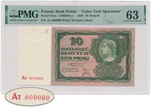 10 złotych 1928 - UKOŃCZONA PRÓBA - wersja zielona - rzadkość
