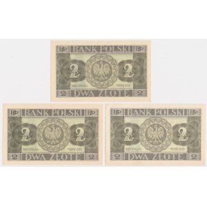 2 złote 1936 - BŁ, CT, DN - zestaw (3szt)