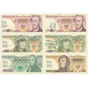 50 - 5,000 gold 1982-1988 - with prints - set (6pcs)