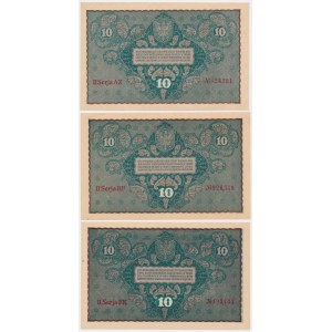 10 mkp 1919 august - rôzne odrody a série (3ks)