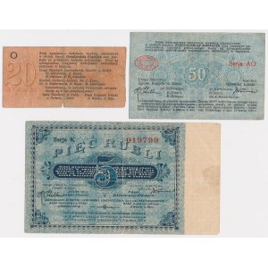 Łódź, 20, 50 kopiejek i 5 rubli 1914-1915 - zestaw (3szt)