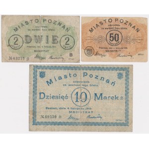 Poznań, 50 fenig, 2 and 10 marks 1919 - set (3pcs)