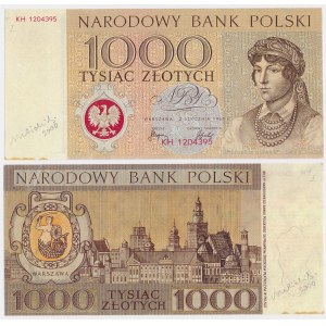 Post-exhibition copies of 1,000 zloty 1965 with Heidrich's SIGNATURE - obverse and reverse (2pcs)