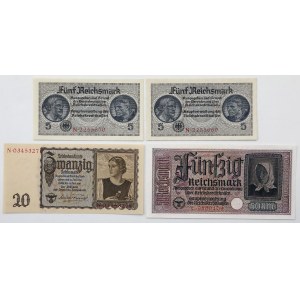 Niemcy, 5, 20 i 50 reichsmark - zestaw (4szt)