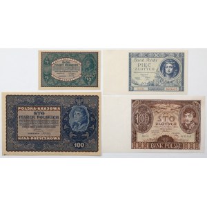 1/2 i 100 mkp oraz 5 i 100 złotych 1919-1934 - zestaw (4szt)