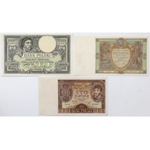50, 100 a 500 zlotých 1919-1932 - sada (3ks)