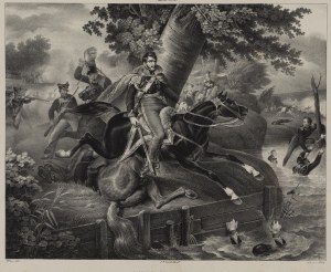 Scene of Prince Poniatowski's death in the currents of the Elster River (according to a painting by Vernet), 1820s.