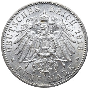 Germany, Württemberg, 5 marks 1913 F, Stuttgart