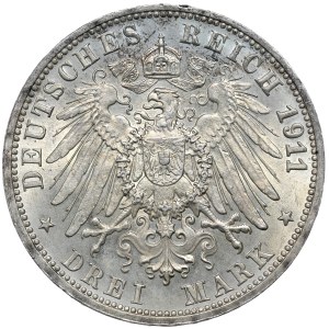Deutschland, Württemberg, 3 Mark 1911 F, Stuttgart, 25. Hochzeitstag