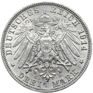 Niemcy, Wirtembergia, 3 marki 1914 F, Stuttgart