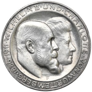 Germany, Württemberg, 3 marks 1911 F, Stuttgart, 25th wedding anniversary