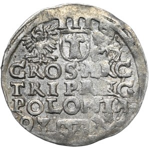 Sigismund III Vasa, trojak 1593, Poznań, wide face of the king, date on the left